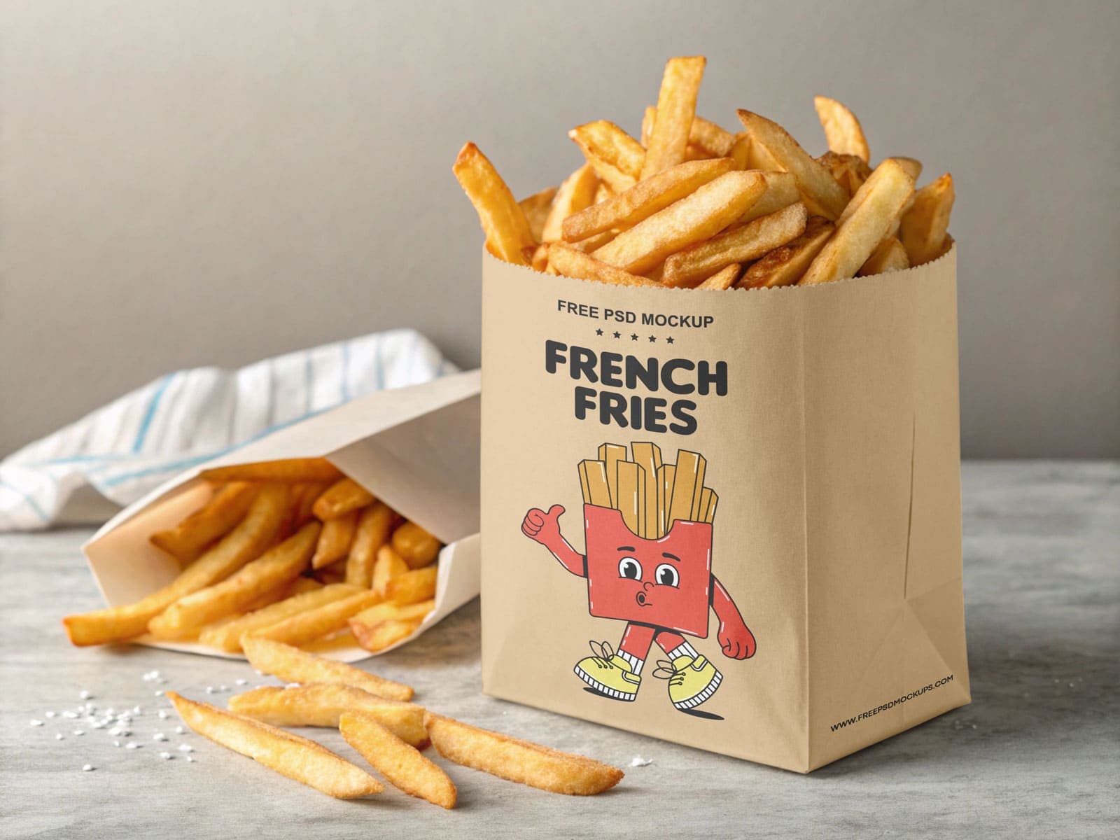 Free French Fries Mockup in Kraft Paper Bag