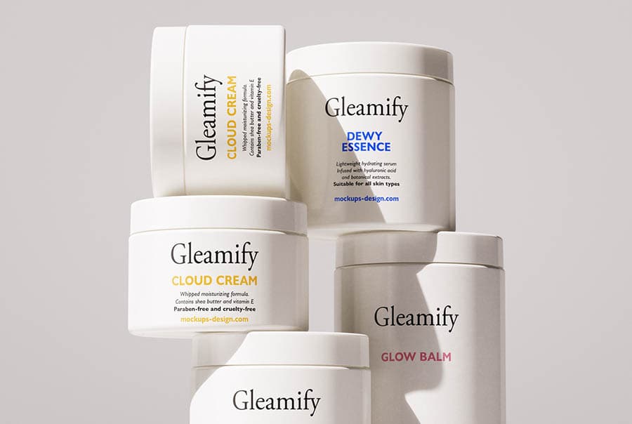 Multiple cosmetic jars mockup
