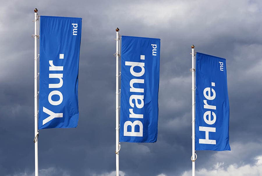 Outdoor triple flag mockup