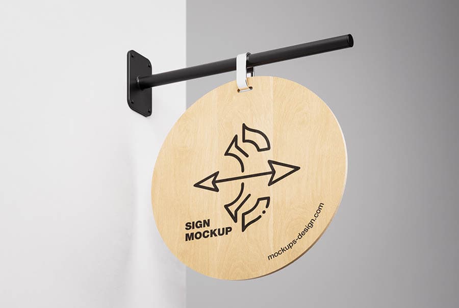 Rounded wooden sign mockup