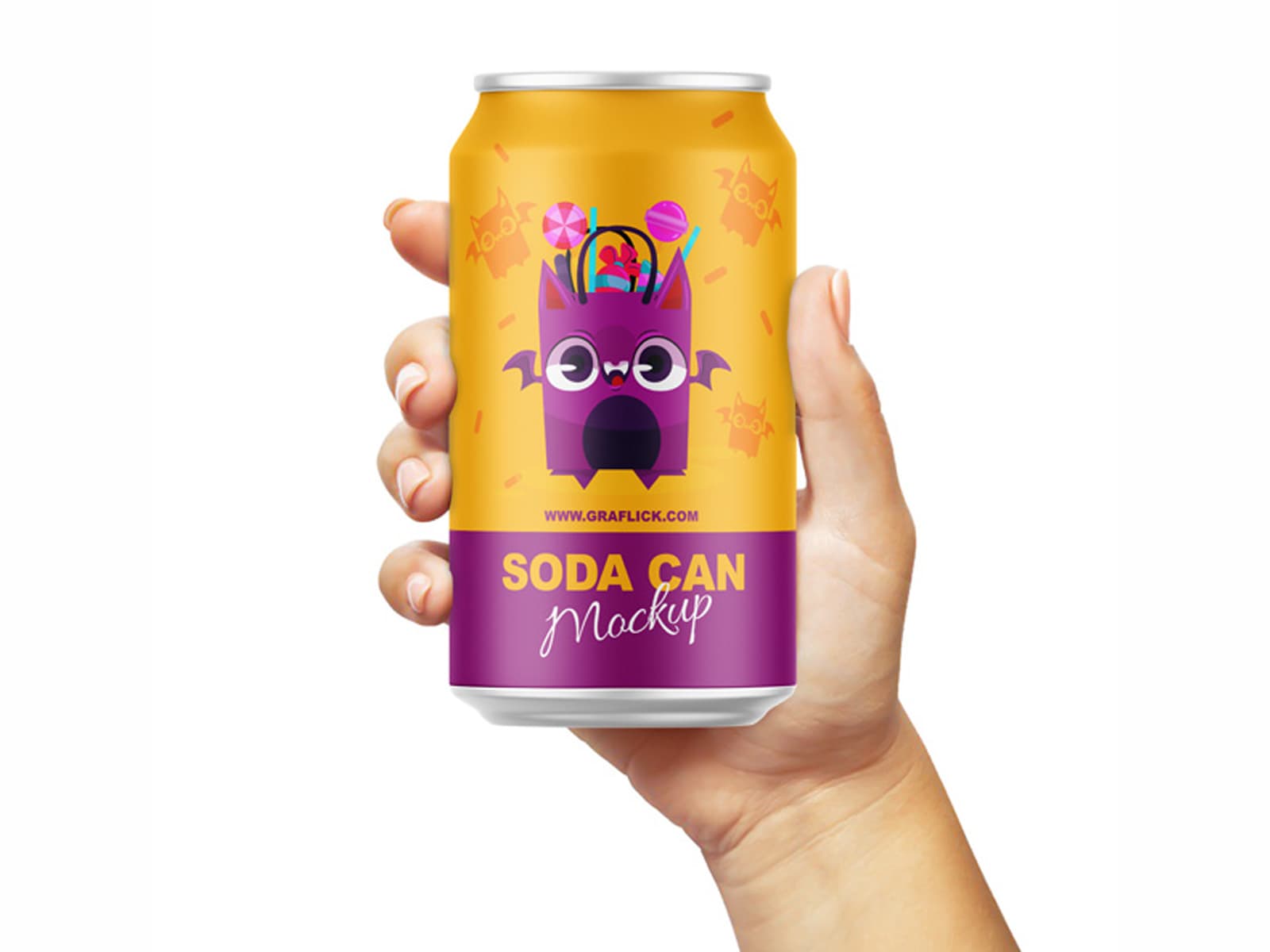 Free soda can mockup in hand