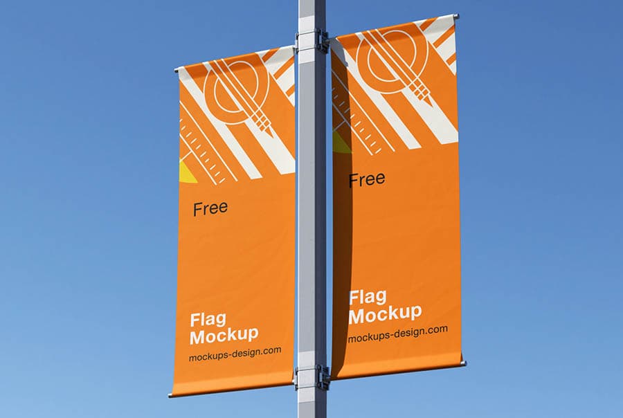 Street pole flag mockup