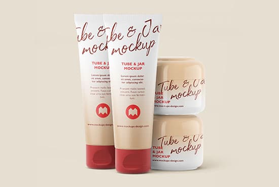 Free cosmetic tube and jar mockup