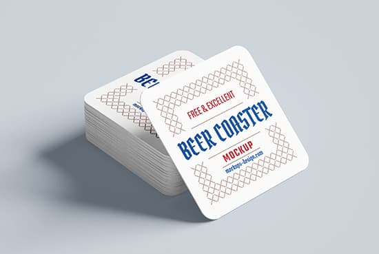 Free square beer coaster mockup