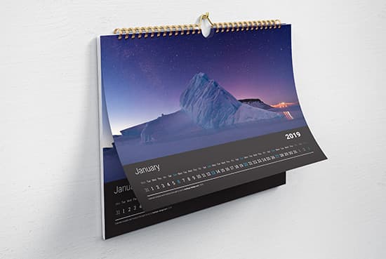 Free horizontal wall calendar mockup