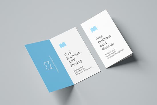 Free folded business card mockup / 90×50 mm