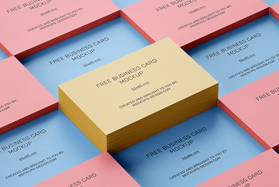 Free stacked business cards mockup / 55 x 85 mm