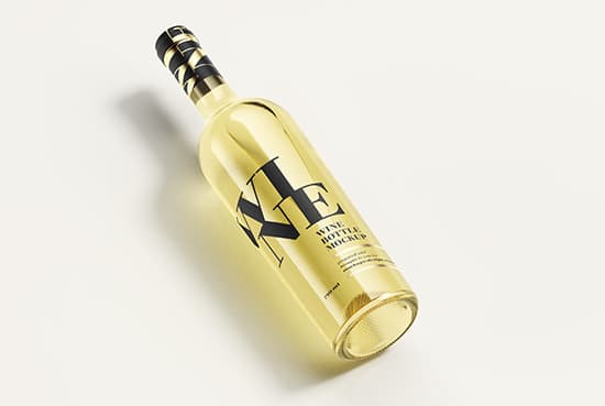 Free white wine bottle mockup