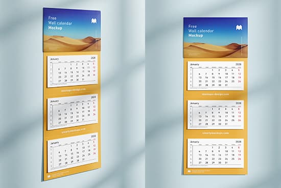 Free 3 panel wall calendar mockup
