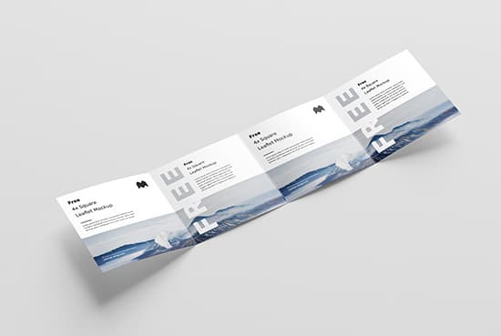 Free square 4-fold leaflet mockup