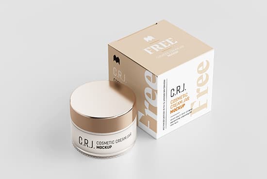 Free cosmetic box with jar mockup