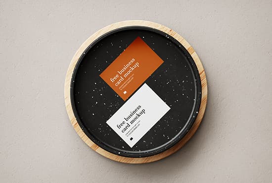 Free business cards on ceramic plate mockup