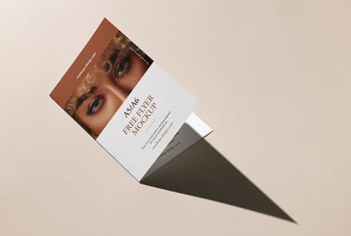 Free bi fold flyer with strong shadow mockup