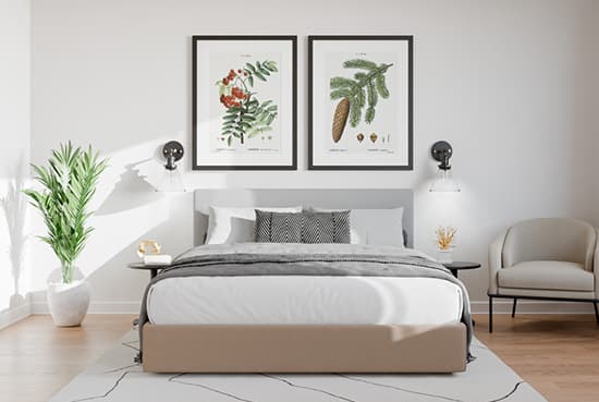Double poster in bedroom mockup