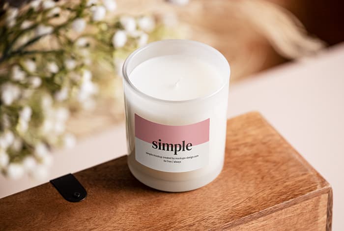 Candle on wooden crate mockup