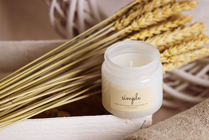 Candle on white crate mockup