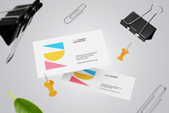 Falling business cards mockup