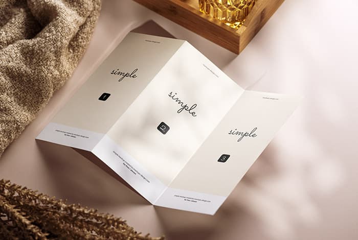 Tri fold flyer with shadows mockup