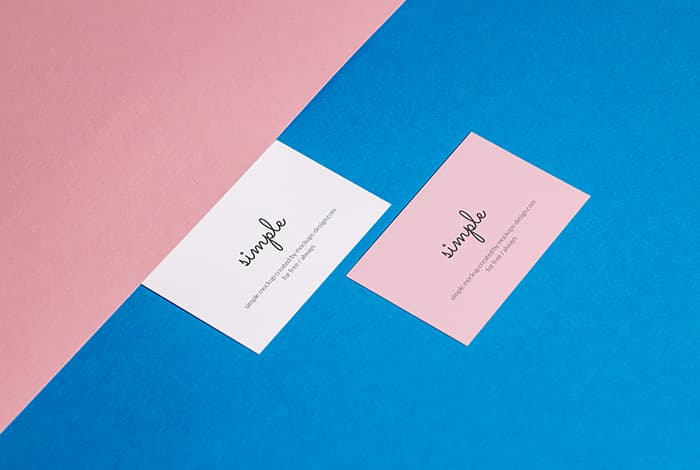 Two business cards on colorful background mockup