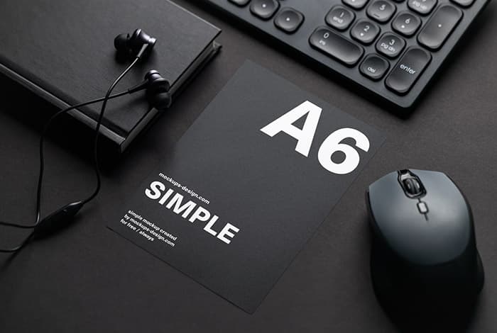 A6 flyer on the black background mockup