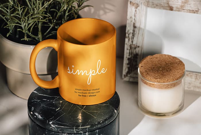 Mug on marble tile mockup