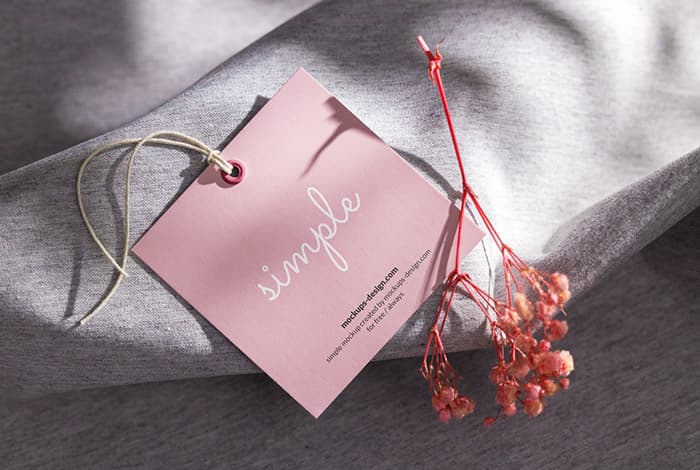 Square label tag on material mockup