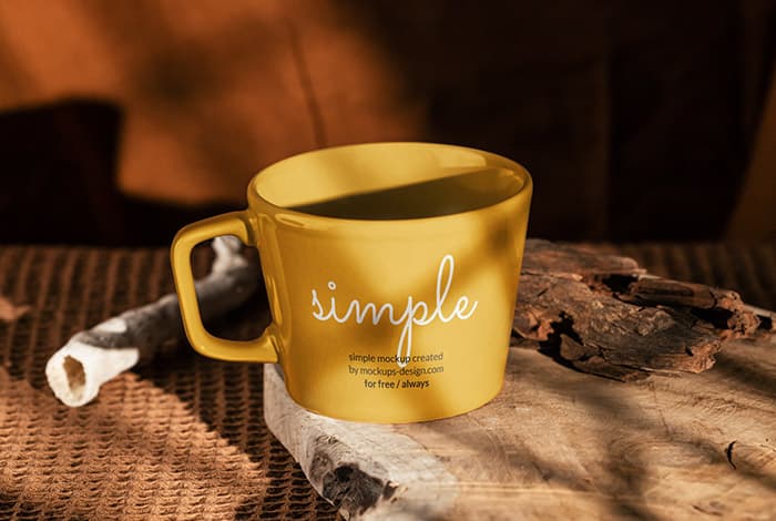 Coffee mug on a wood slice mockup