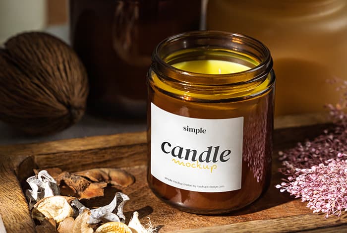 Candle in amber jar mockup