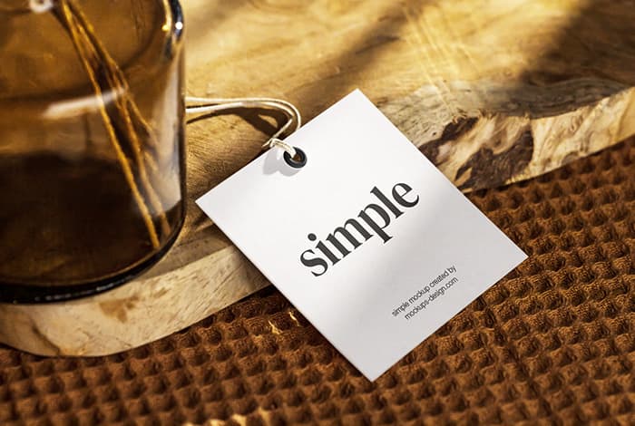 Square label tag on wooden slice mockup