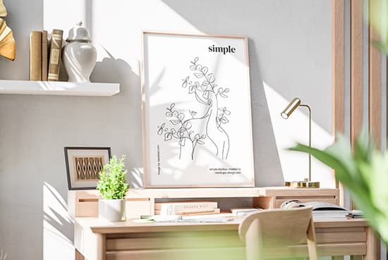 Poster frame in light room mockup