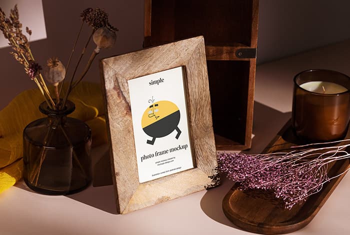 Wooden photo frame mockup