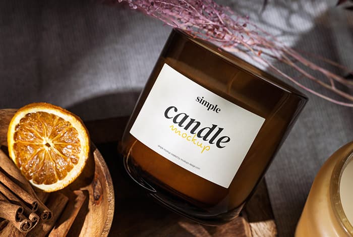 Candle in brown jar mockup