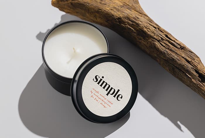 Candle in black tin mockup