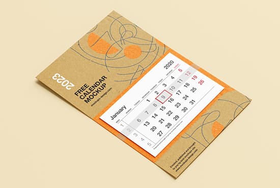 Free kraft wall calendar mockup