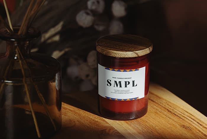 Wood covered candle mockup