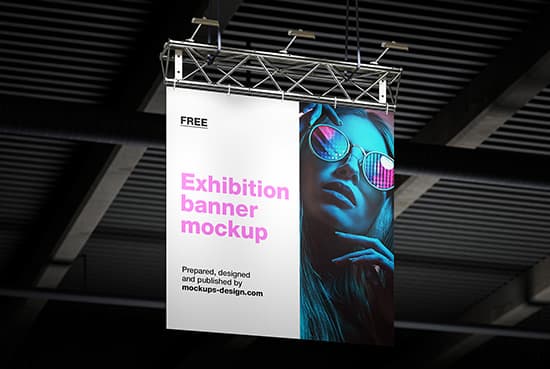 Free hanging exhibition banner mockup