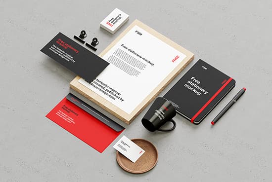 Stationery on concrete background mockup