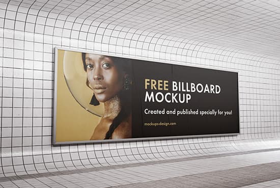 Billboard on subway wall mockup