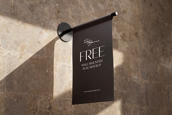 Wall mounted flag mockup