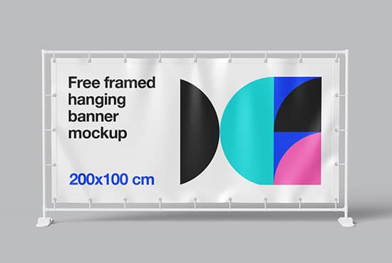 Framed hanging banner mockup