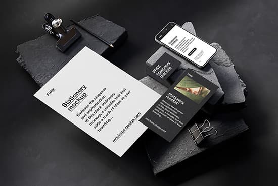 Stationery with stones mockup