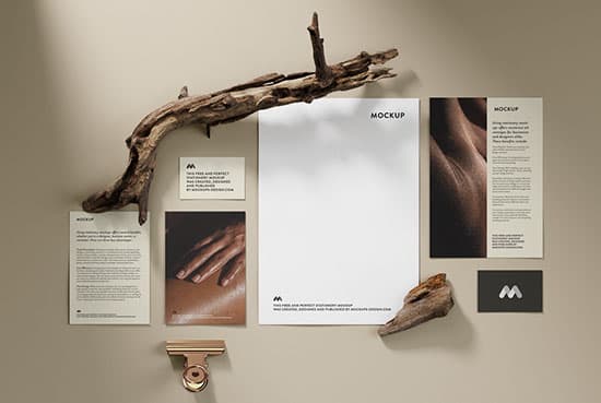 Stationery with branches mockup