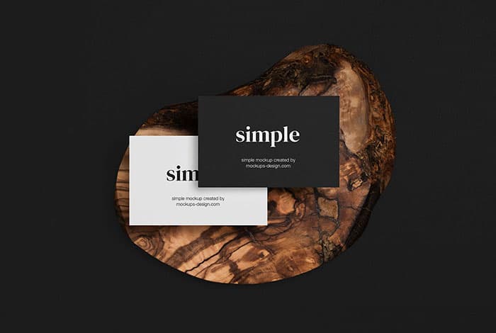 Two business cards with wood mockup