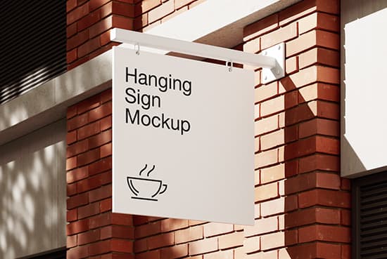 Hanging sign on brick wall mockup