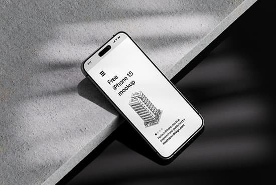 iPhone 15 on dark background mockup