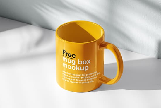 Mug on white shelf mockup