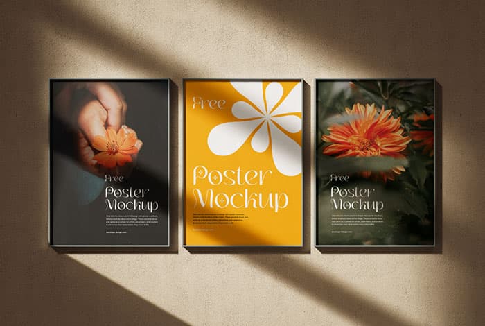 Thin poster frames on the wall mockup