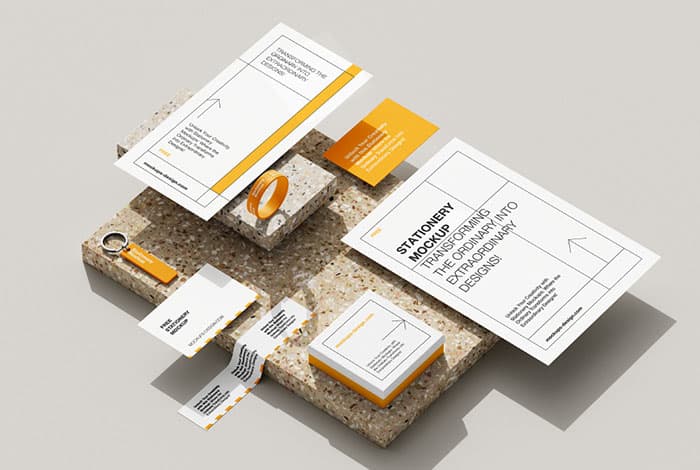 Stationery on terrazzo stone mockup