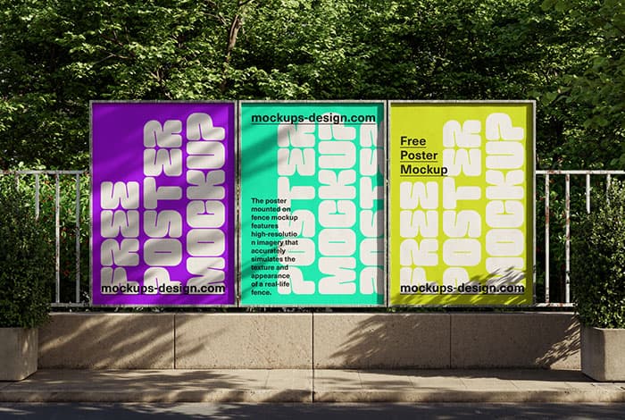 Three posters on fence mockup