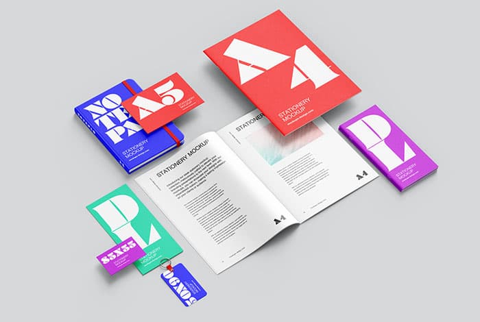 Stationery with brochures mockup